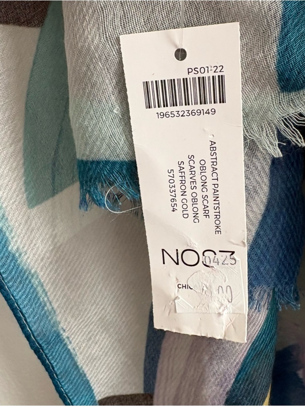 Chico’s Lightweight Abstract Print Scarf in Teal, Yellow & Gray - Picture 3 of 3